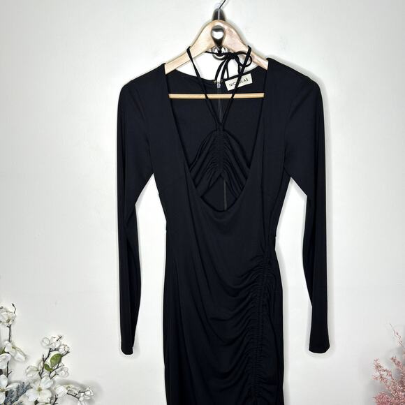 NICHOLAS Nadia Bandeau Halter Ruched Maxi Dress Black Sz 2 $495 {3J16} - Picture 2 of 8